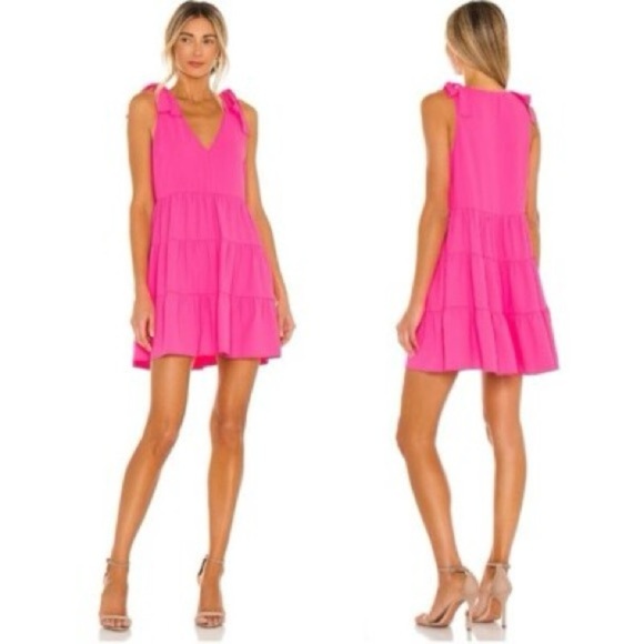 AMANDA UPRICHARD Revolve Hot Pink Pruitt Tiered Mini Dress XS - Picture 1 of 8